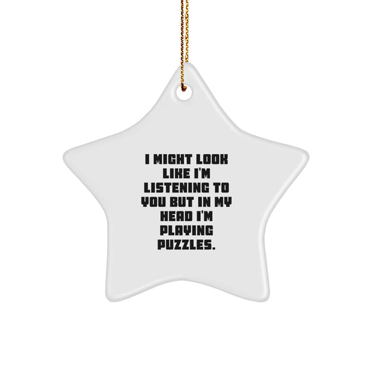 Gifts from Family for Puzzles Enthusiasts - Funny Quote Star Ornament, White, 3.25\ - Image 1