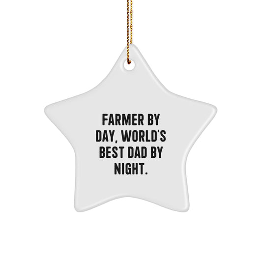 Farmer Gifts from Men - Funny Star Ornament, 'Farmer By Day, World's Best Dad By Night.' - Christmas Unique Presents for Farmers - Image 1