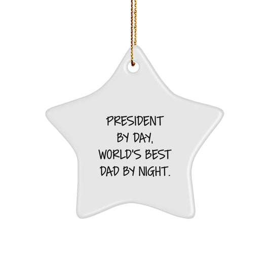 President Gifts by Day, Star Ornament by Night, Funny Quote, White, 3.25'' Tall, for Men, Women, Friends, Coworkers, Family, Christmas Unique Gifts from - Image 1