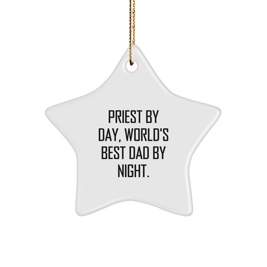 Priest Gifts for Christmas - Star Ornament with Funny Quote, 'Priest by Day, World's Best Dad by Night' - Gifts from Friends to Family - Image 1