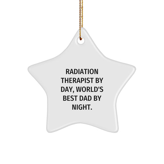 Radiation Therapist Gifts for Men, Funny Star Ornament, 'Radiation Therapist By Day, World's Best Dad By Night' Christmas Unique Gifts from Family - Image 1