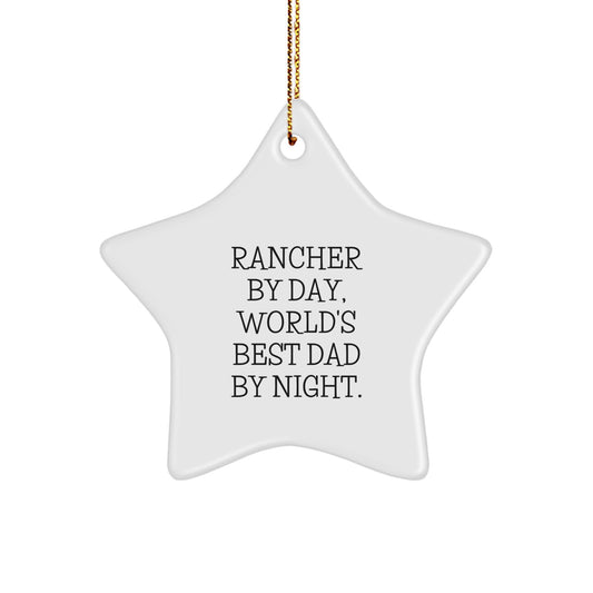 Rancher Gifts by Day, Star Ornament by Night, Funny Christmas Decorations for Men, Rancher's Best Dad - Image 1