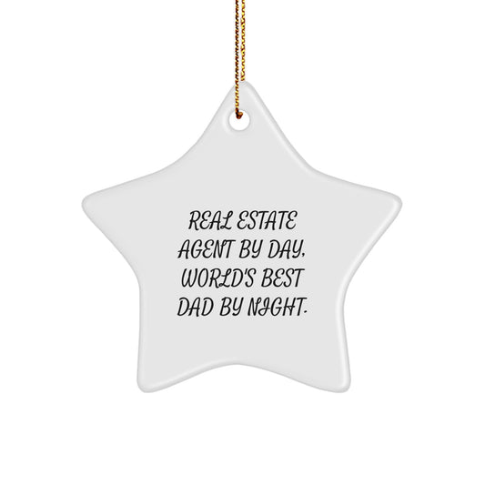 Real Estate Agent Gifts from Men, Real Estate Agent Star Ornament, Funny Quote, Christmas Unique Gifts for Real Estate Agent By Day, World's Best Dad By Night. - Image 1