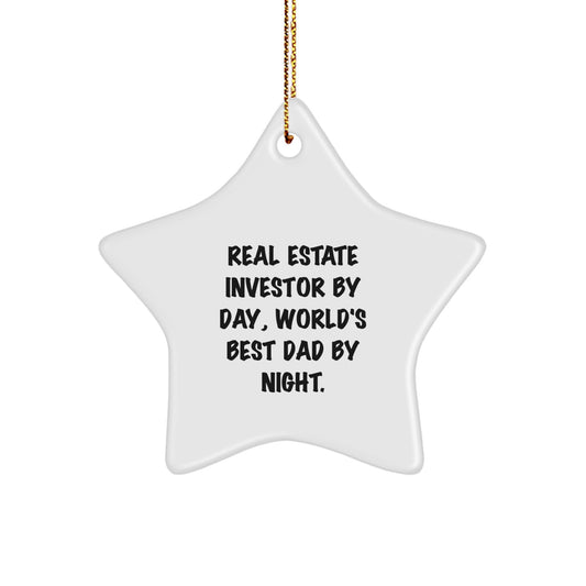 Real Estate Investor Gifts by Day, World's Best Dad By Night at Christmas, Star Ornament, Funny Quote, Gifts from Family, Gifts for Real Estate Investor - Image 1