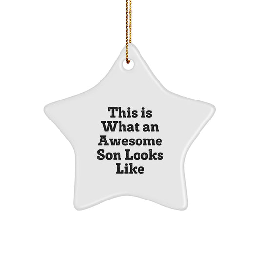Funny Son Gifts from Mom - This Is What An Awesome Son Looks Like Star Ornament for Men's Christmas Decorations with Boy's Inspirational Quote - Image 1