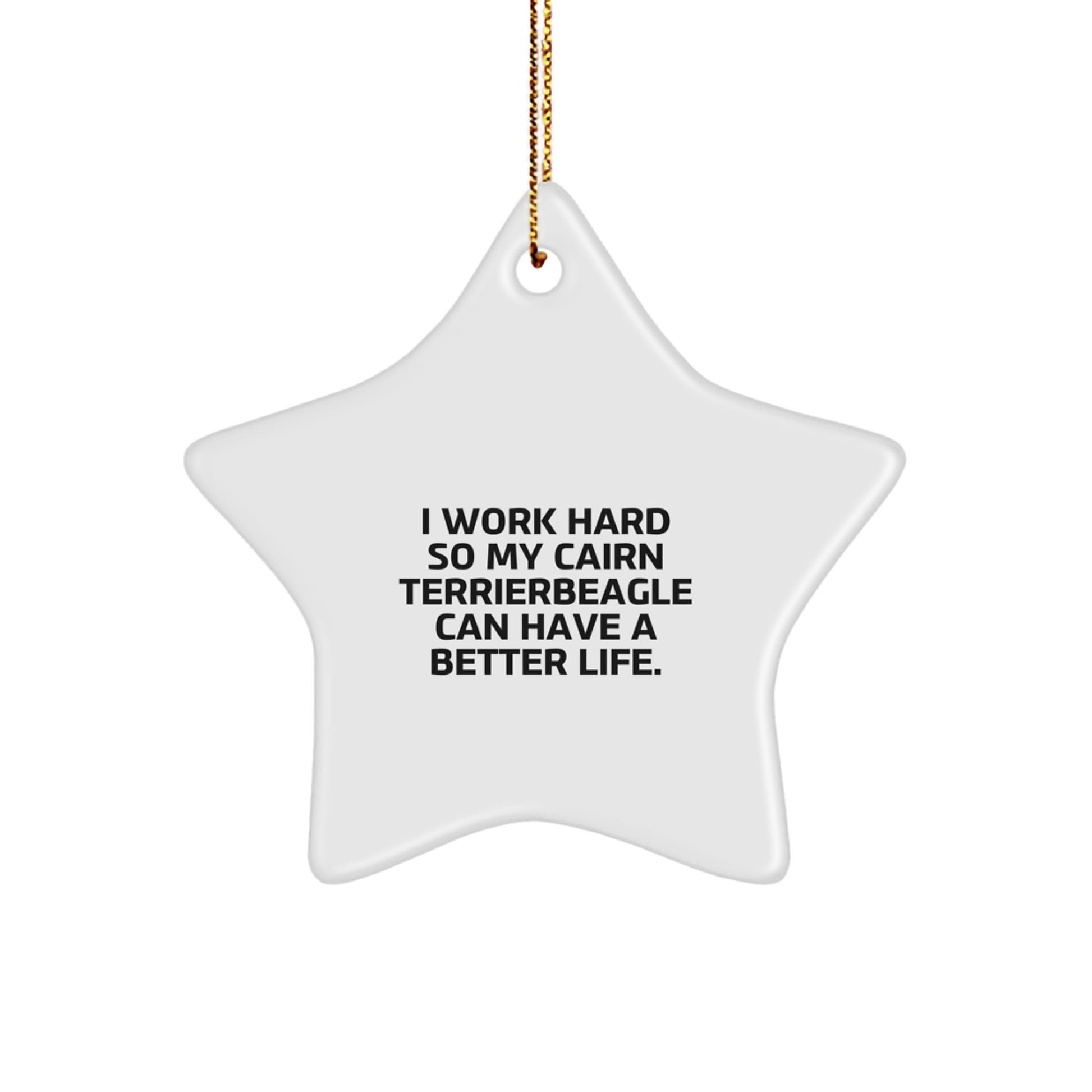 Cairn Terrier Dog Lover's Christmas Unique Gift Idea, Star Ornament for Men, 'I Work Hard...' Quote, Gifts from Family, for Pet Owners - Image 1