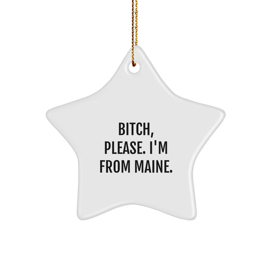 Maine Proud Gift for Friends from Maine, 'B-tch Please' Humorous Star Ornament, Christmas Unique Gifts - Image 1