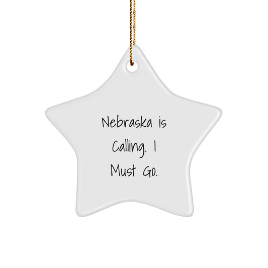 Nebraska Gifts for Friends - 'Nebraska Is Calling. I Must Go.' Star Ornament, Christmas Unique, from Loved Ones - Image 1