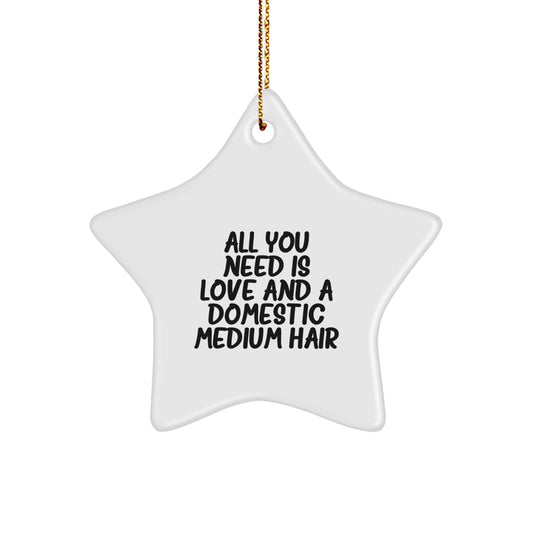 Domestic Medium Hair Star Ornament, Gifts from Friends to Domestic Medium Hair, Christmas Unique Gifts, 'All You Need Is Love And A Domestic Medium Hair' Quote - Image 1