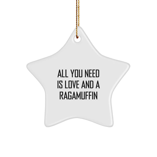 Ragamuffin Cat Gifts from Friends, Family, or Coworkers - Star Ornament with Quote 'All You Need Is Love And A Ragamuffin' - Christmas Unique Presents - Image 1