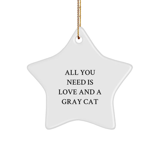Funny Gray Cat Gifts from Friends - All You Need Is Love And A Gray Cat Christmas Star Ornament for Men Women Family - Image 1